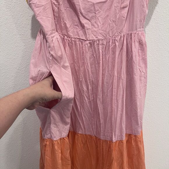 J.Crew Reimagined Tiered Color Block Pink Orange Midi Dress With Pockets Size 12 - Picture 6 of 11
